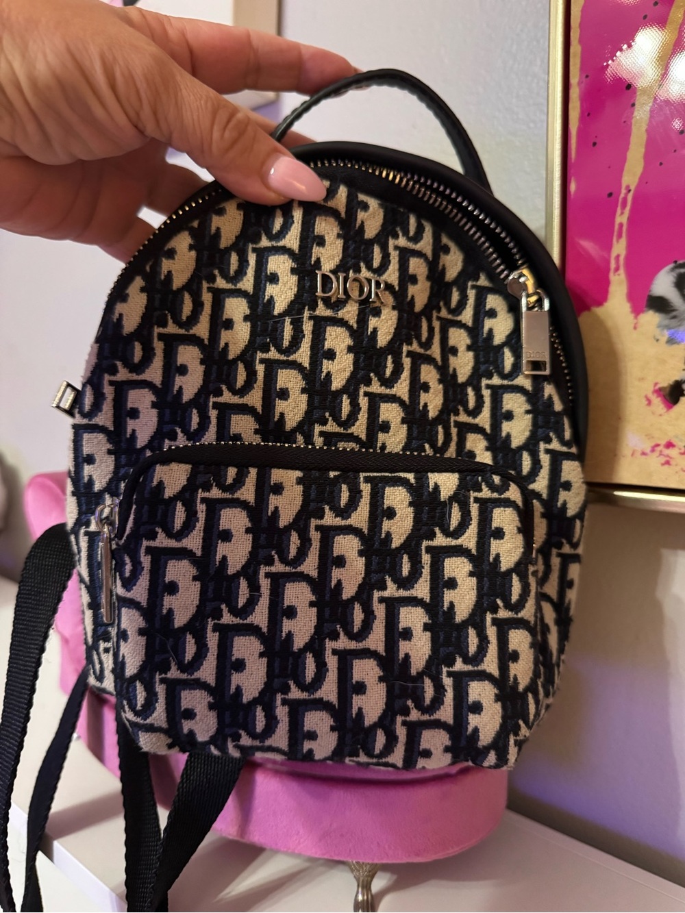 Dior Black and Beige Monogram Mini Backpack